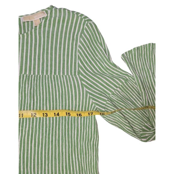 Michael Michael Kors Green & White Striped Long-Sleeve Blouse XL Cotton Blend Wo - Picture 10 of 10